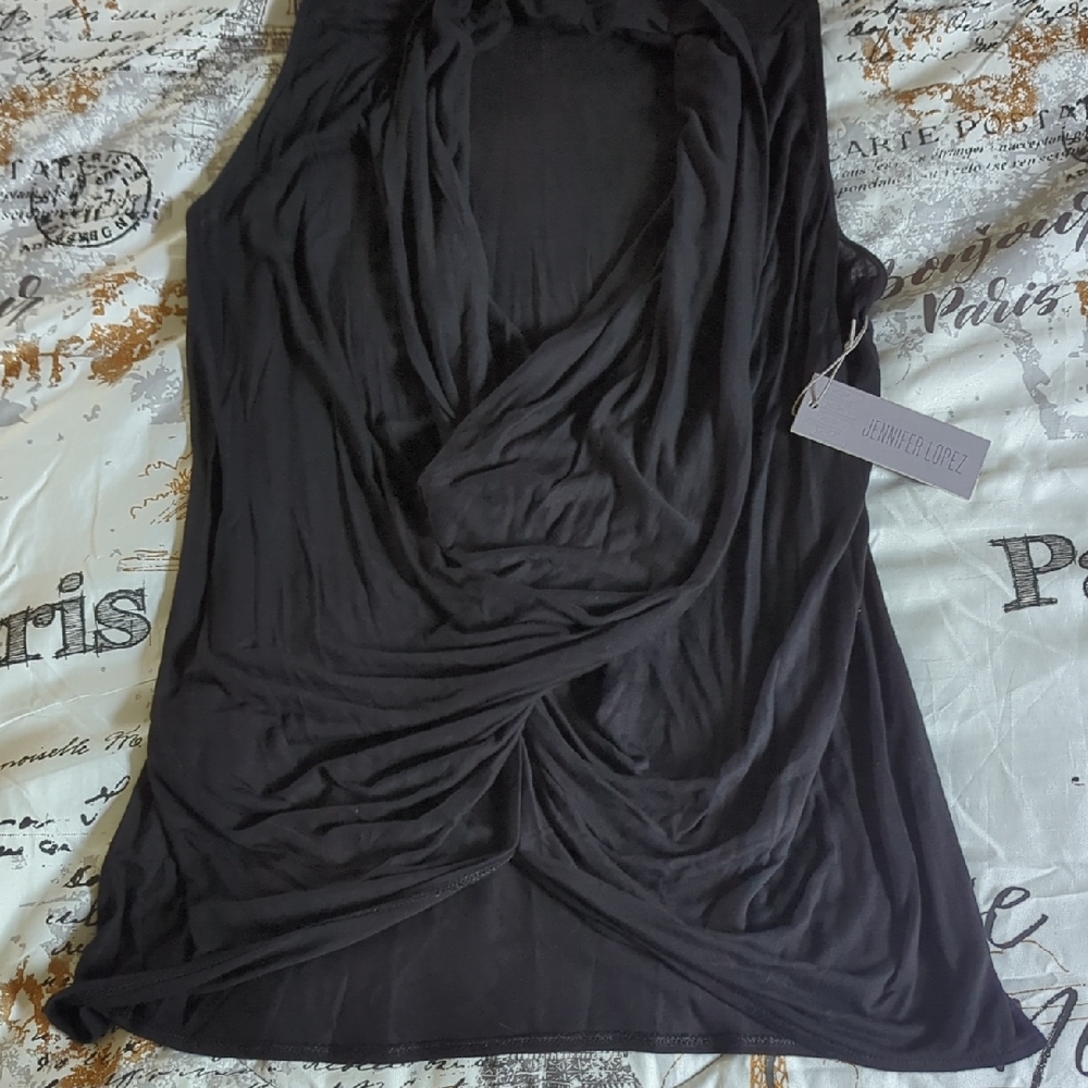 Jennifer Lopez Black Draped Sleeveless Tank Top